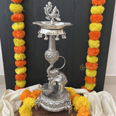 Vriksham Antique Finish Oxidized Silver Elephant Traditional Lamp / Samai for Puja Rituals -RG187